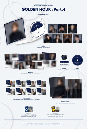 [PRE-ORDER] (U.S. VER.) ATEEZ (에이티즈) 13TH MINI ALBUM - [GOLDEN HOUR : Part.4] (DIGIPAK VER. + POP-UP EXCLUSIVE PHOTOCARD) - EVE PINK K-POP