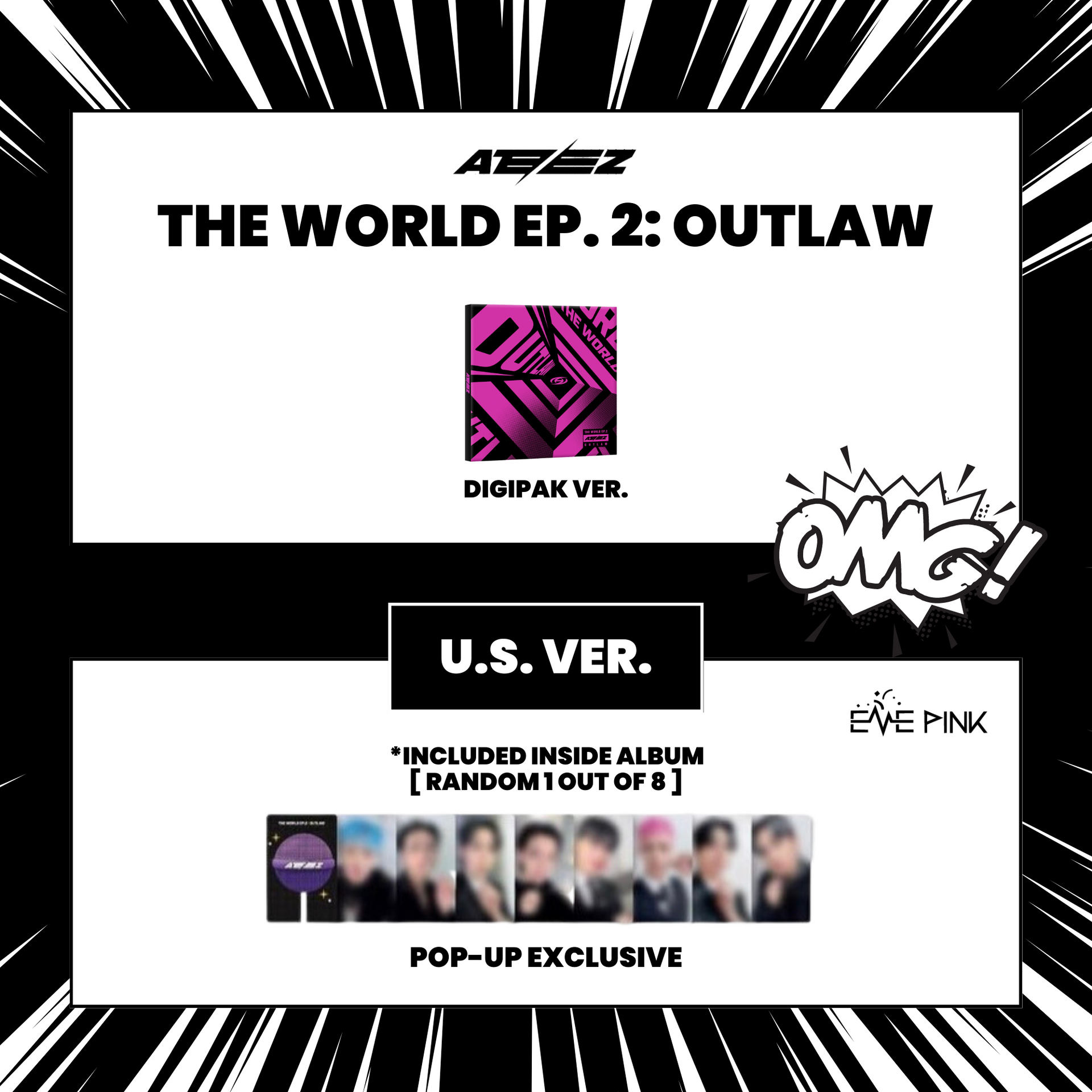 レア ateez OUTLAW UK Digipak ホンジュン　CD、トレカ ATEEZ HONGJOONG THE WORLD EP.2 : OUTLAW official photo card A